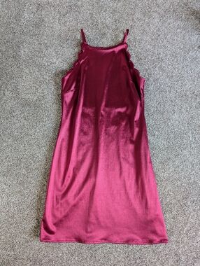  By & By Burgundy Satin Scalloped Halter Mini Dress - Juniors XS